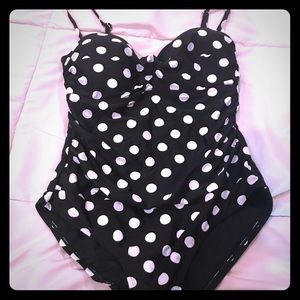 Black and white polka dot one piece bathing suite